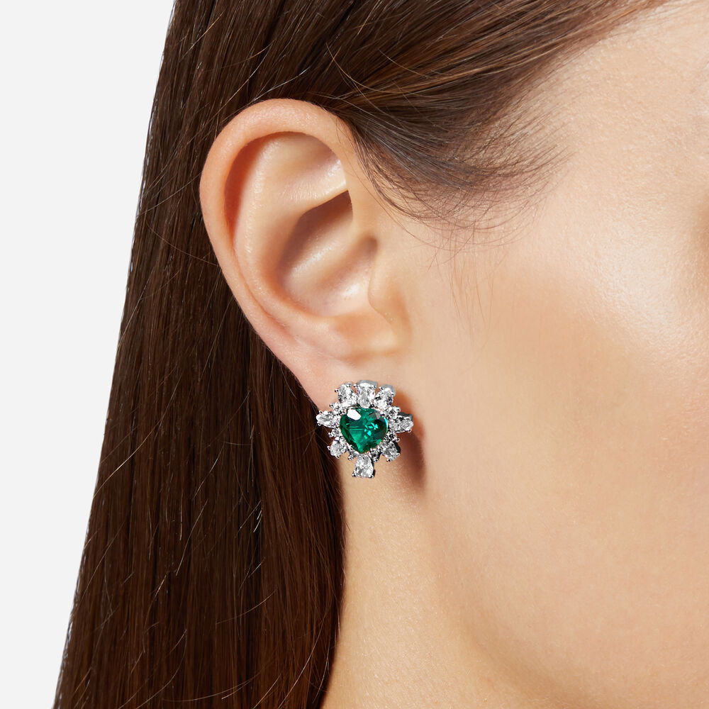 Women's Silver Emerald Earrings with Heart-Shaped Stone, CHIARA FERRAGNI