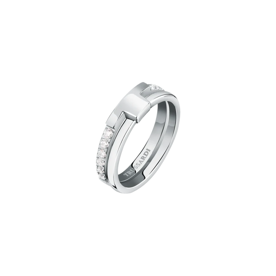 Inel de dama T-LOGO cu cristal alb, TRUSSARDI
