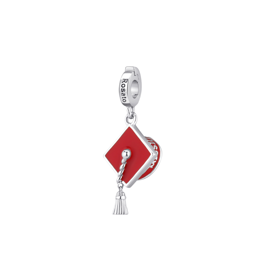 Women's Silver Charm STORIE Graduation Hat, Red Enamel, ROSATO