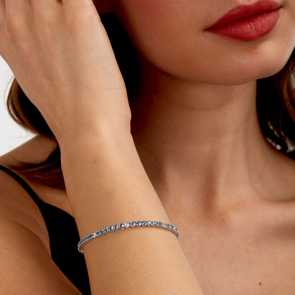 Women's bracelet sterling silver tennis Tesori with blue stones, adjustable 16+3cm, MORELLATO
