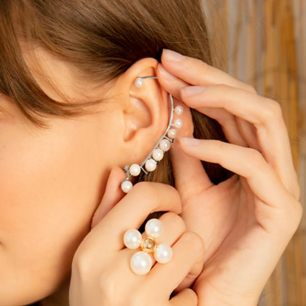Cercei tip ear cuff Perle - 10 cm stanga, placat cu aur - Cercel individual - A03/MARKET/ANS/102 - Lilou - Tessora