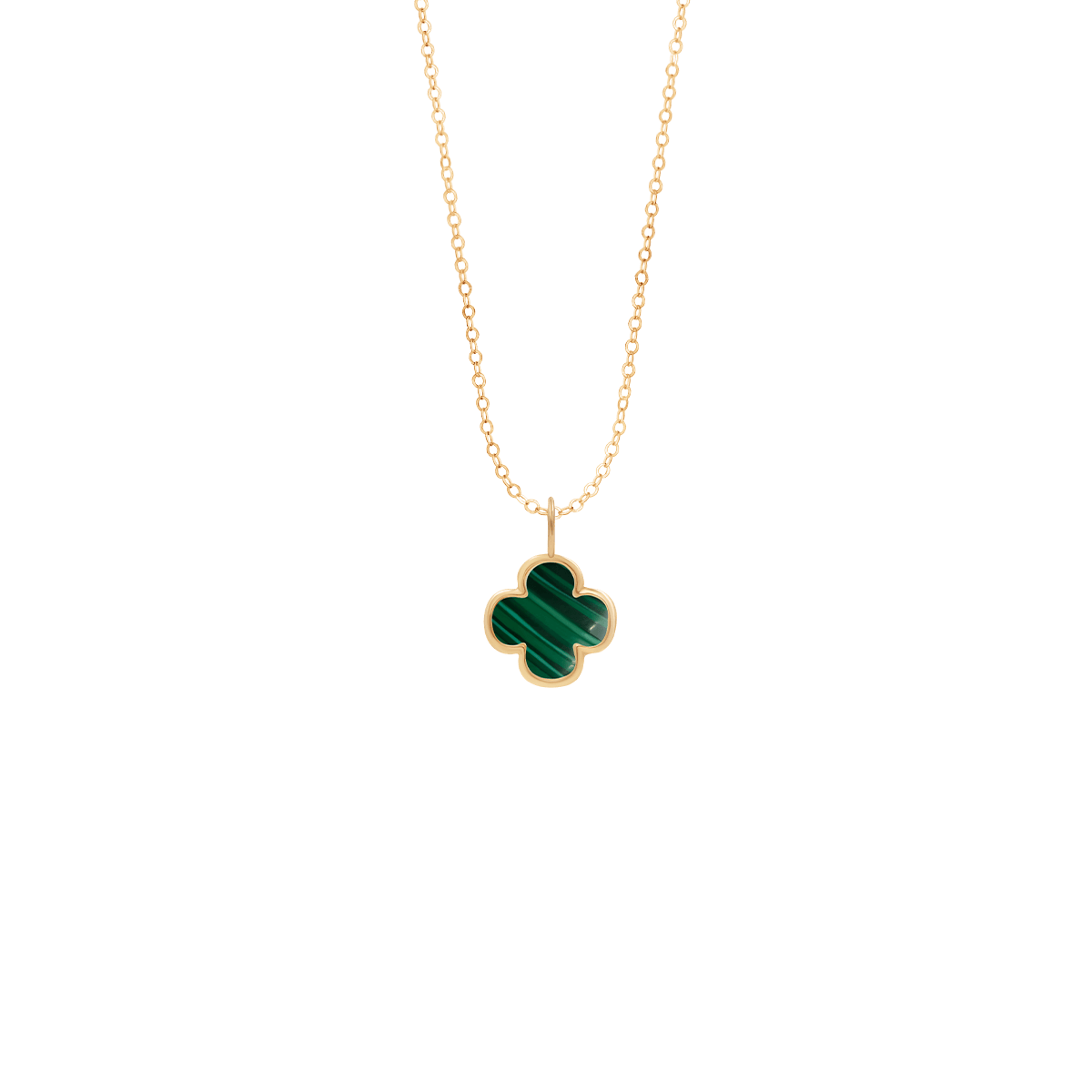 Colier din aur galben 585 cu trifoi de 09 cm din Malachit verde - Coliere - A03/MARKET/ANS/107 - Lilou - Tessora