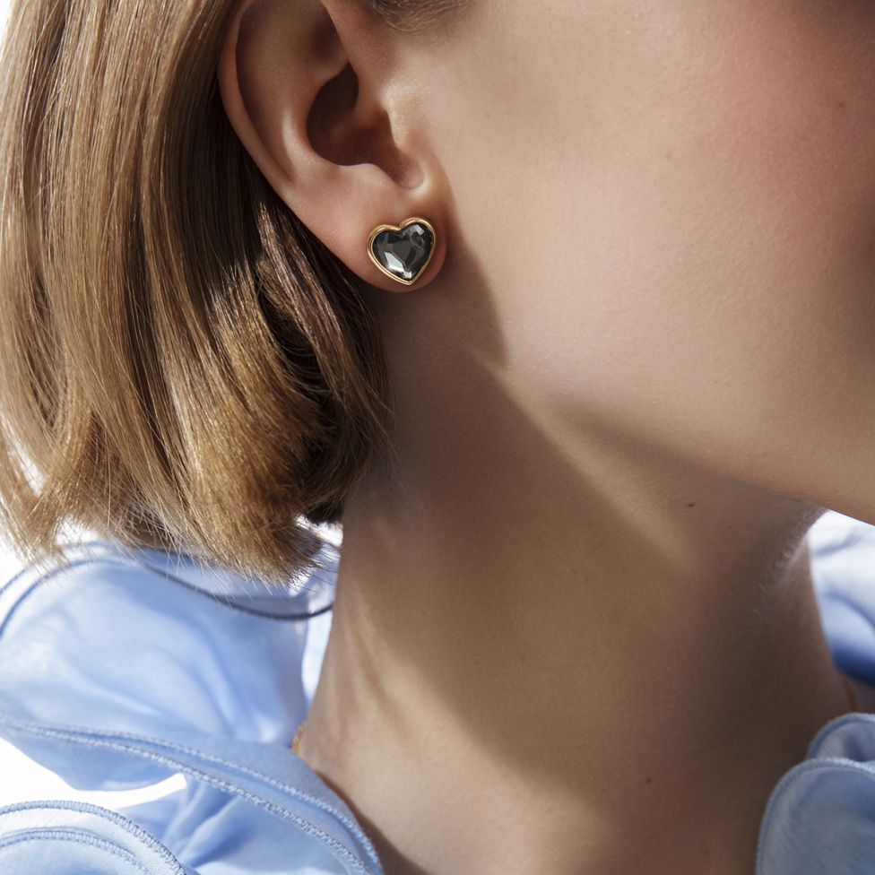 Women's earrings Icons heart-shaped with smoky crystal gold-plated, Lilou
