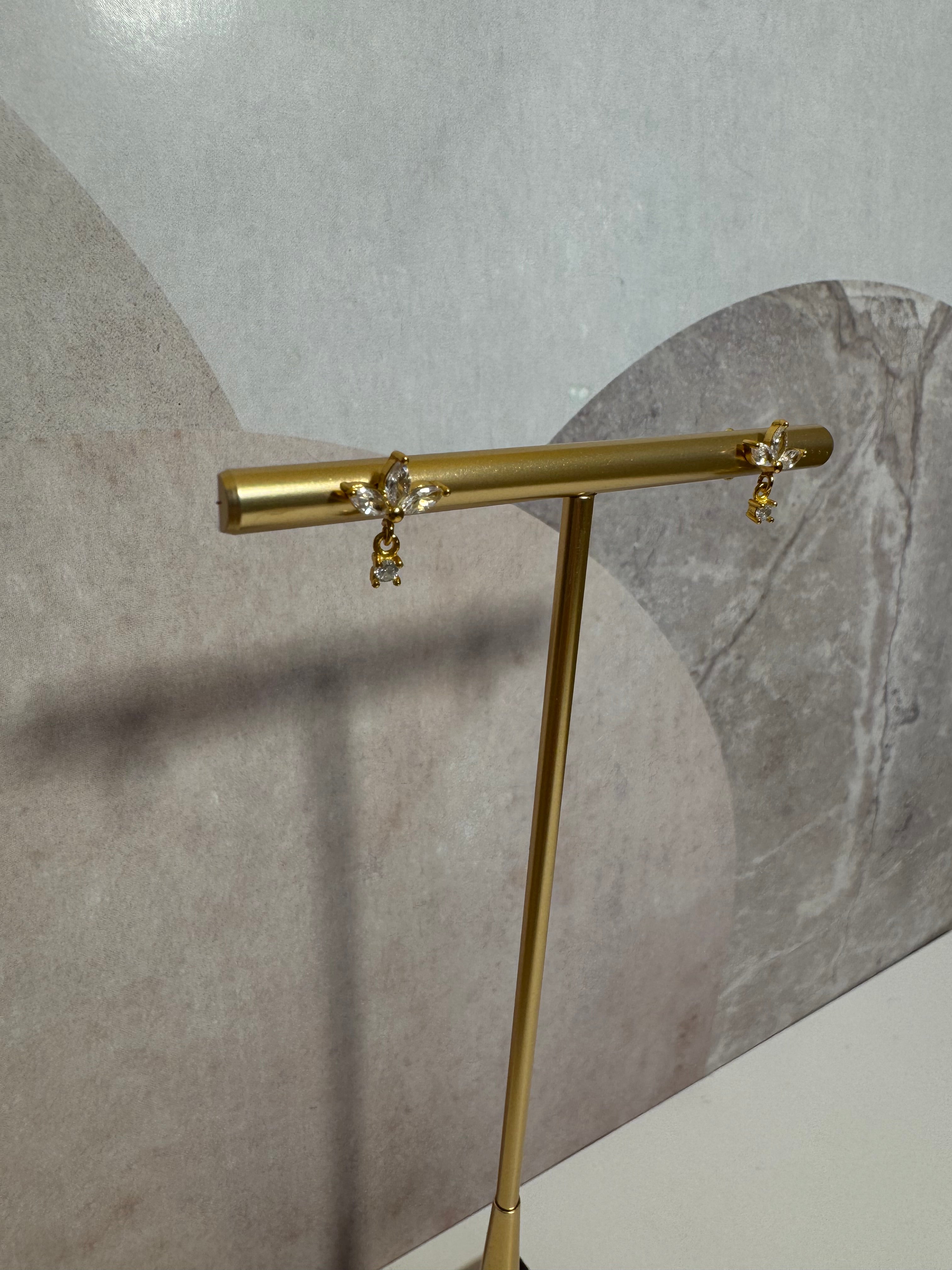 Women's silver earrings gold plated with crystal tiara, TESSORA