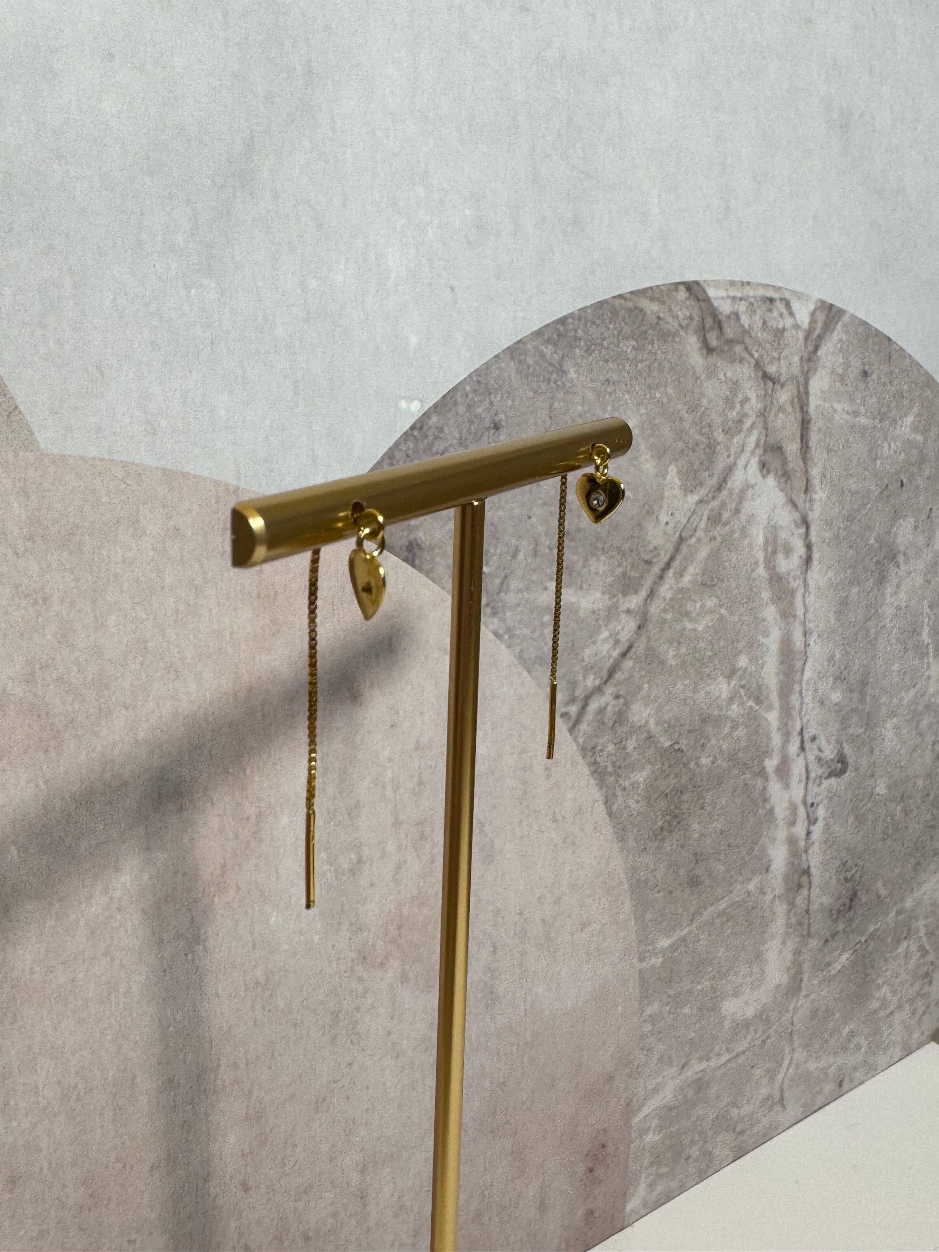 Cercei de damă din argint, placați cu aur, cu pandantiv în formă de inimă, Tessora