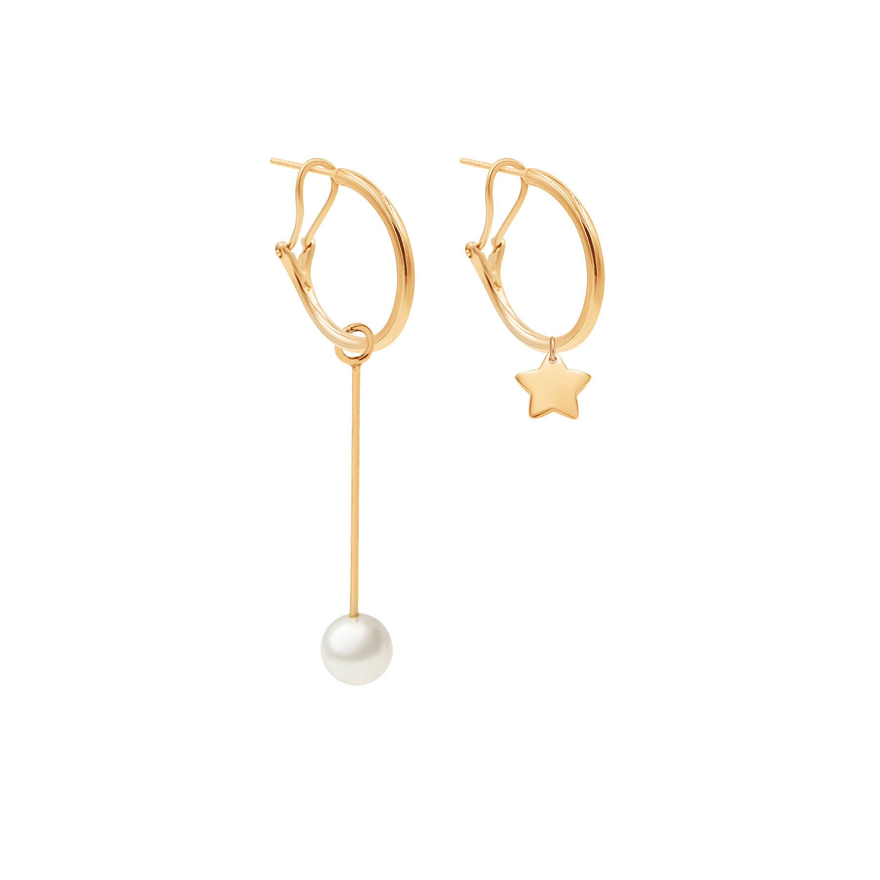 Women's earrings California with pearl and star pendants set gold-plated, Lilou