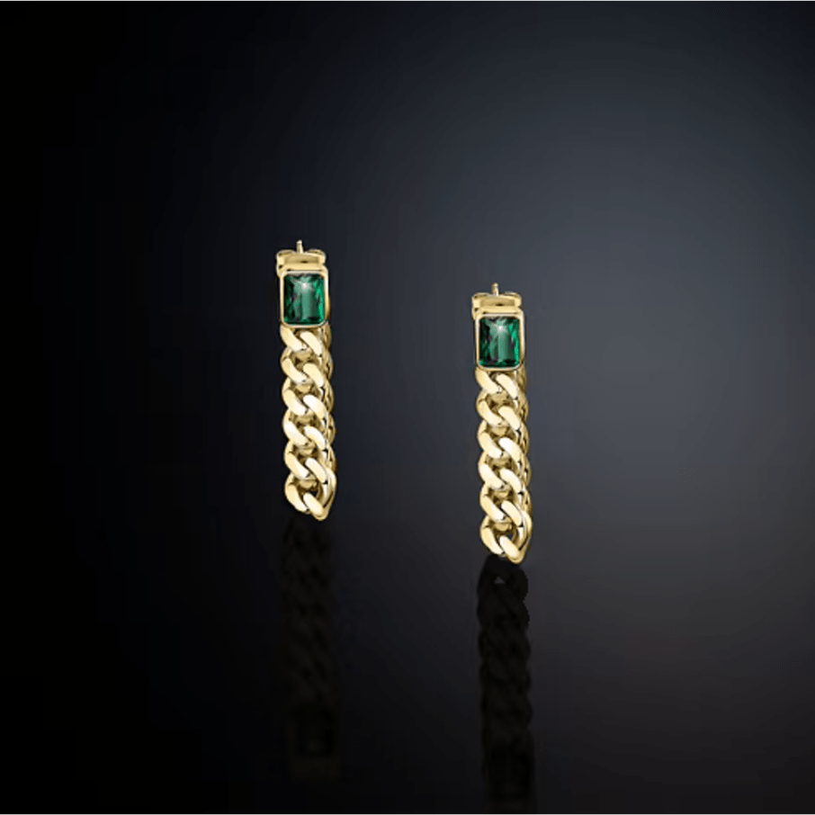 Women's BOSSY CHAIN earrings with green zircon, Chiara Ferragni - Earrings - j19auw32 - Chiara Ferragni - Tessora